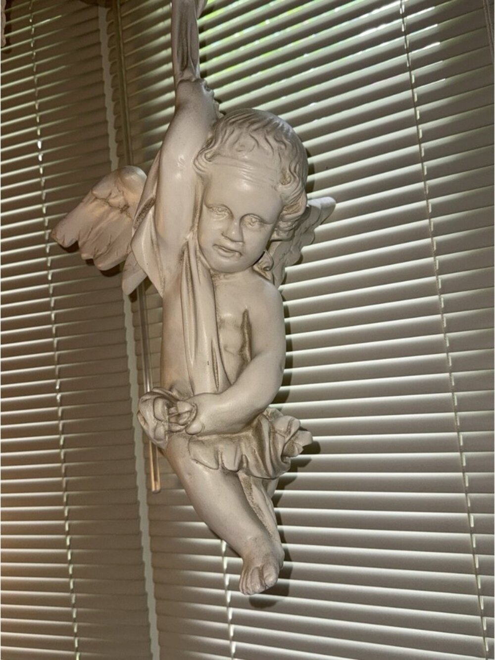 Vintage 26” Hanging Cherub Angel Wall Sculpture Resin Intact One Piece